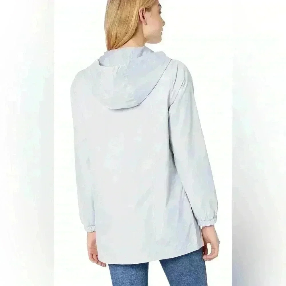 Women's Sam Edelman Ripstop Hooded Anorak Long Sleeve Zip Jacket Size Small Grey